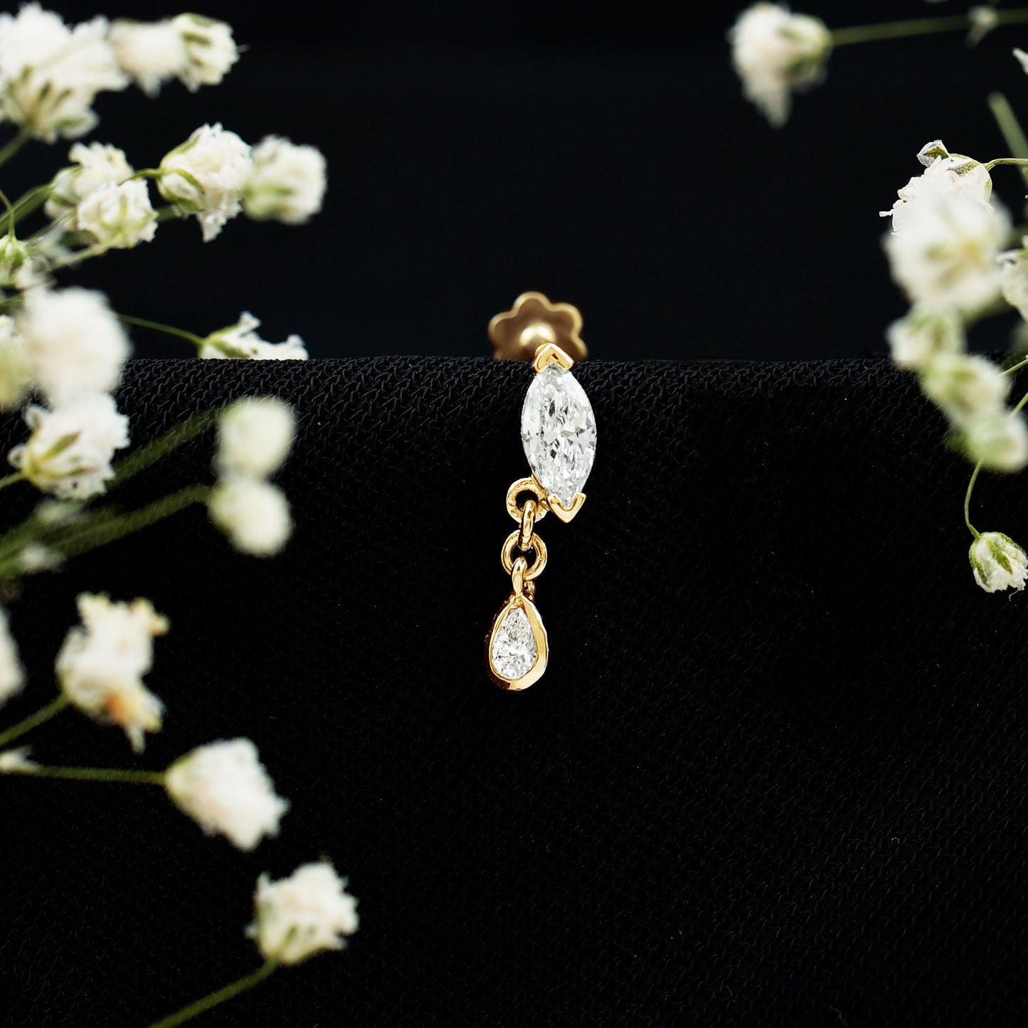 Real Marquise Diamond Cartilage Drop Earring