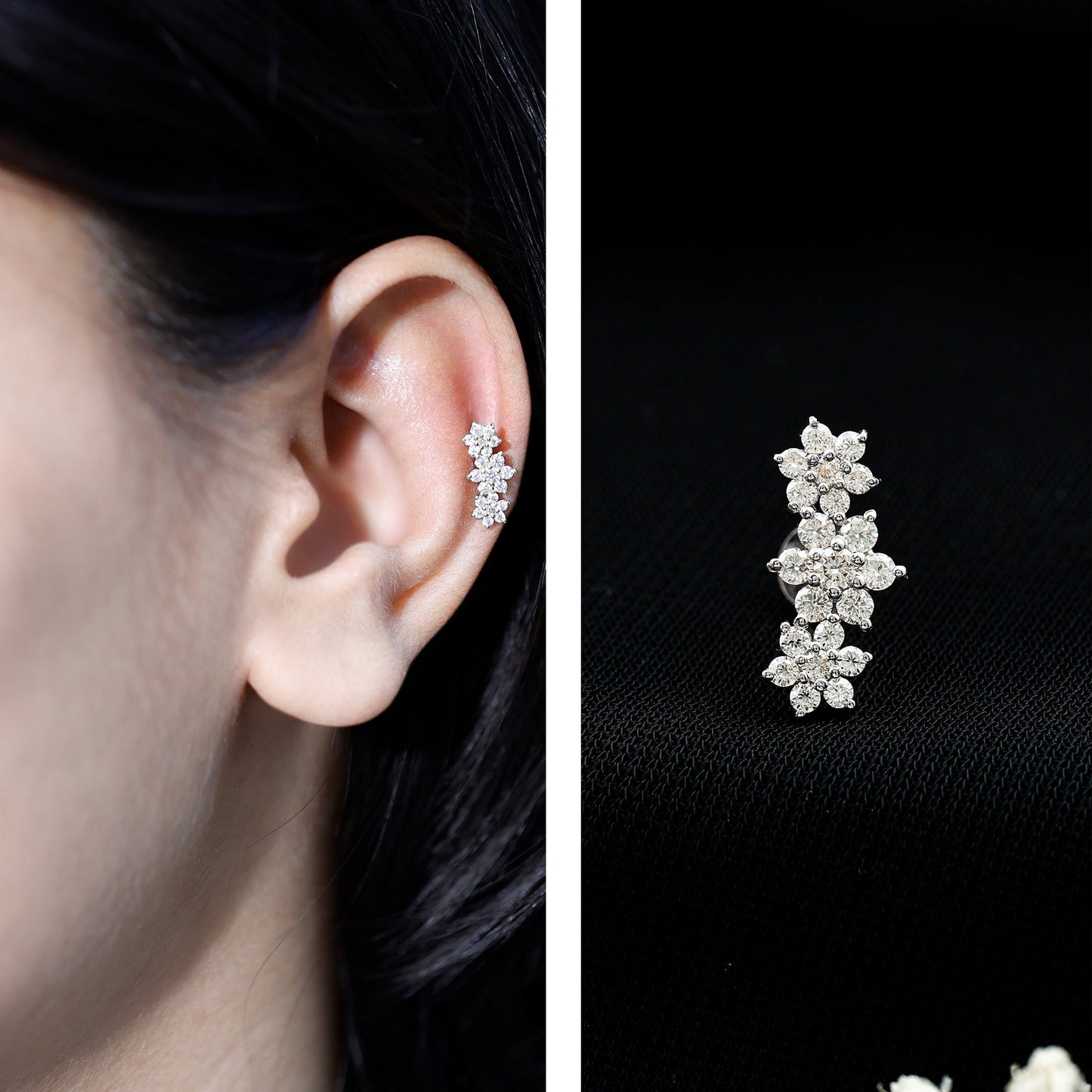 Certified Moissanite Flower Ear Crawler Earring for Women