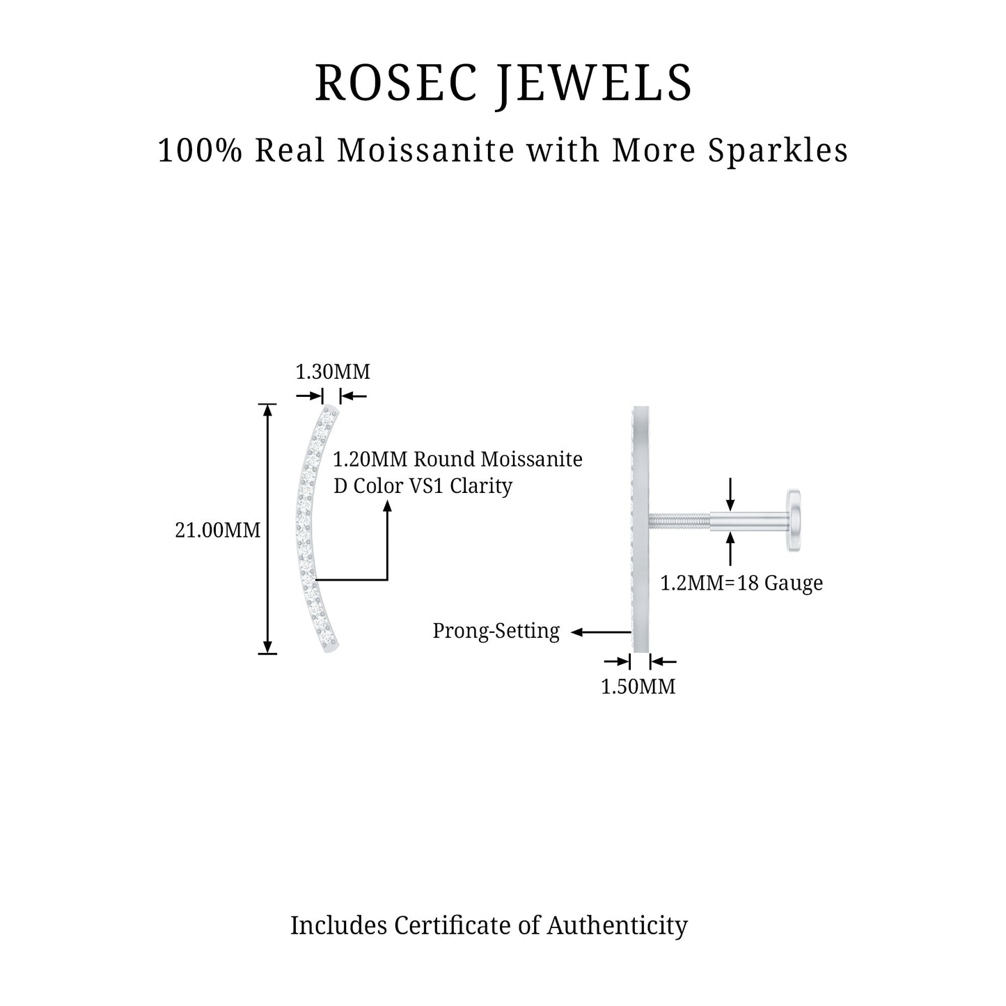 Certified Moissanite Curved Climber Earring for Her
