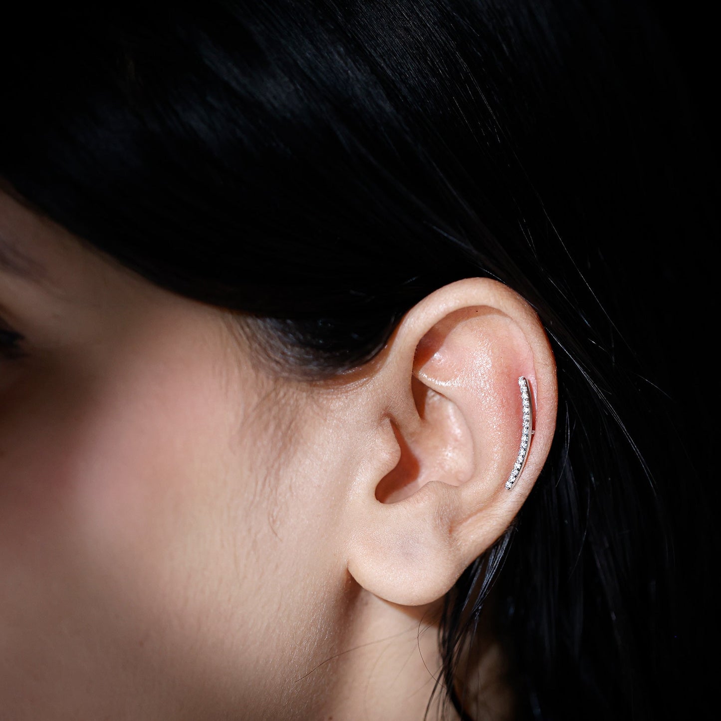 Certified Moissanite Curved Climber Earring for Her