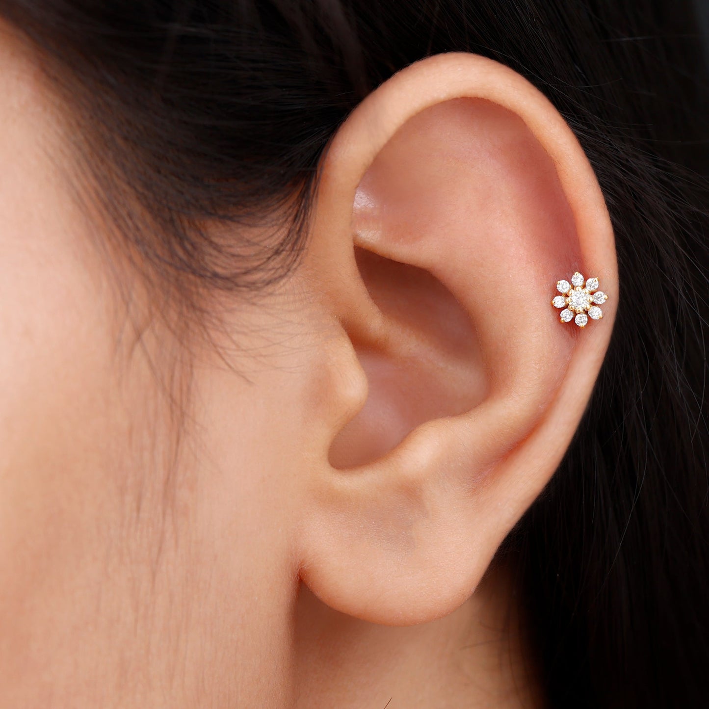 Minimalist Moissanite Flower Cartilage Earring