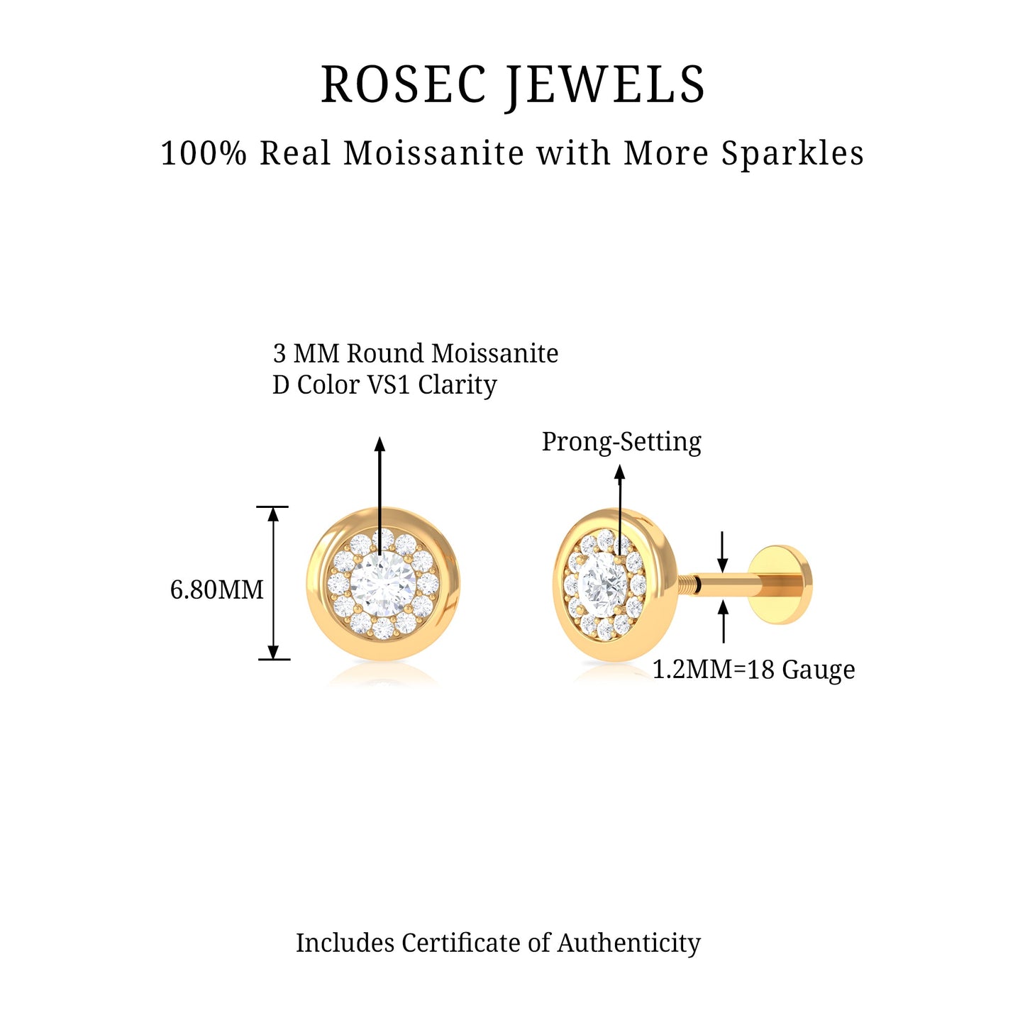 Moissanite Circle Geometric Cartilage Earring