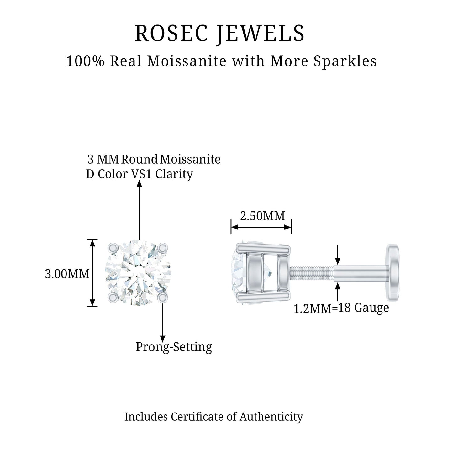 Dainty Round Moissanite Solitaire Tragus Earring