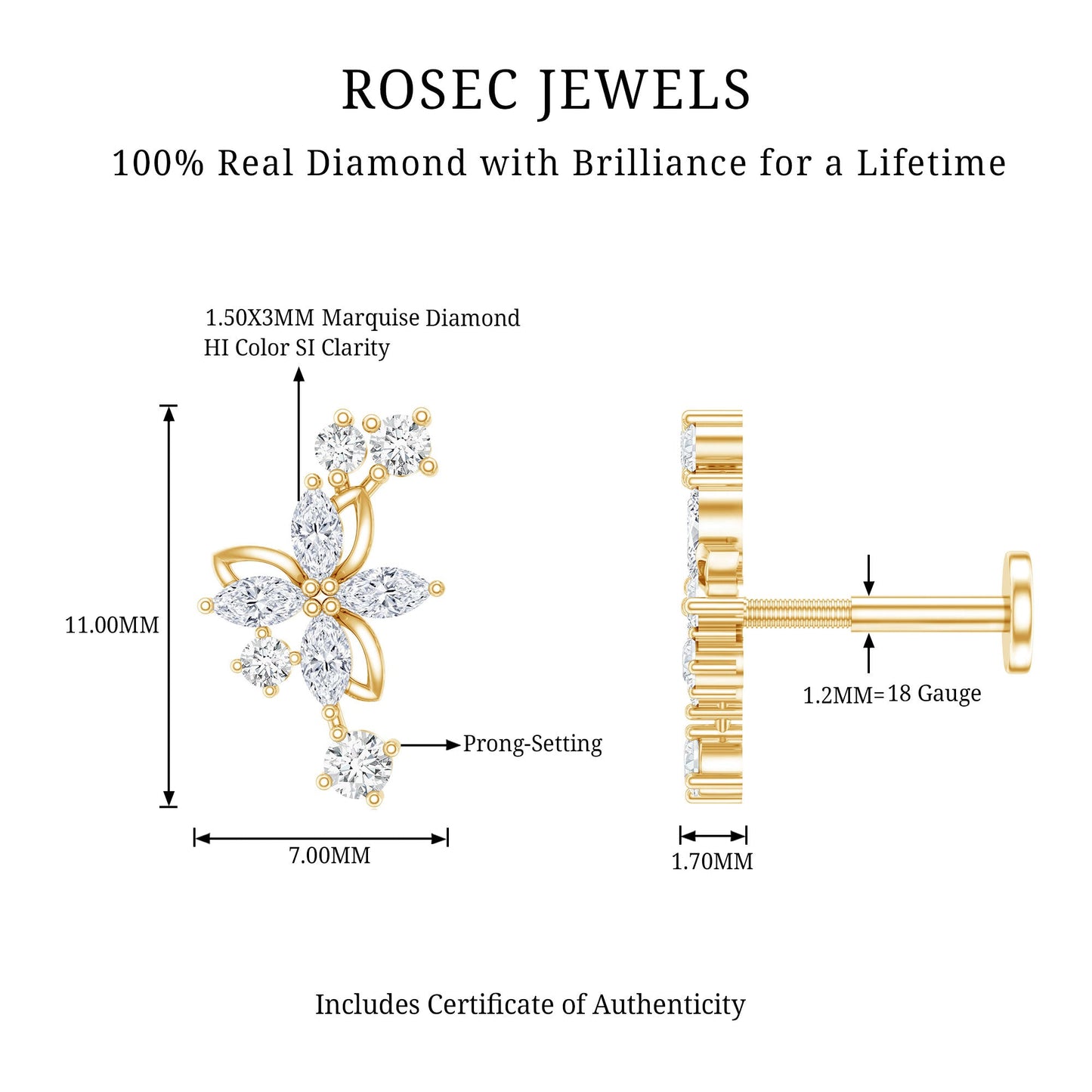 Diamond Flower Crawler Earring