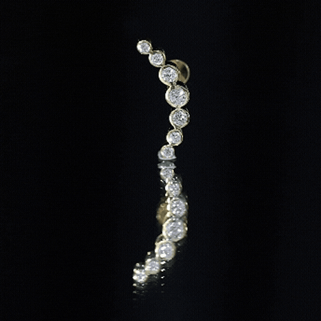 Graduated Bezel Set Moissanite Curved Crawler Earring
