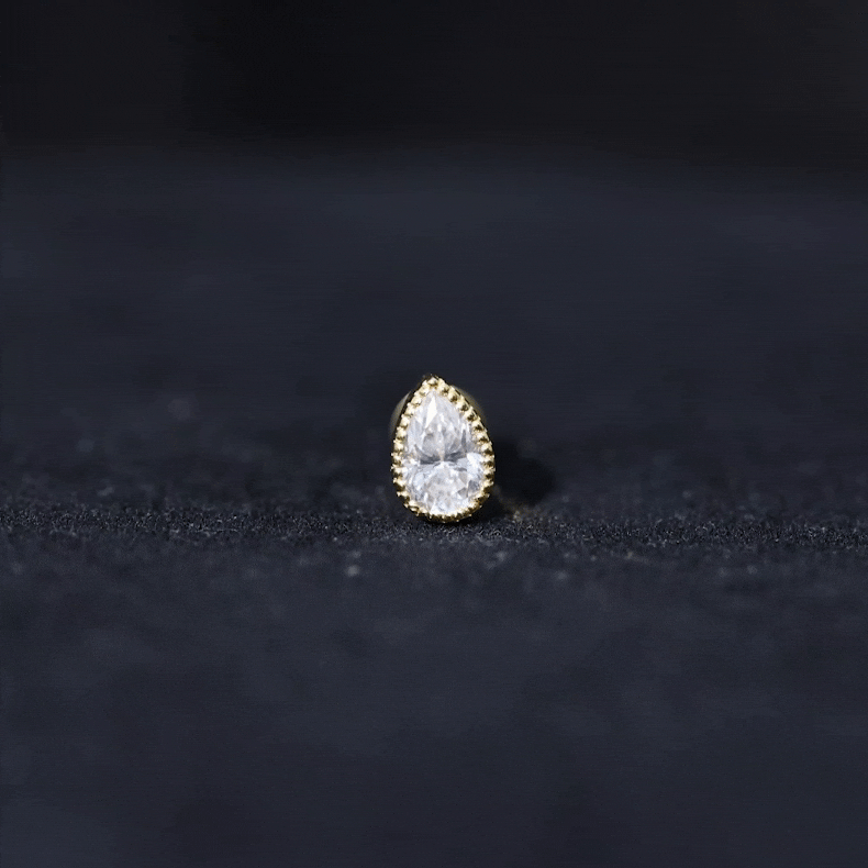 Solitaire Diamond Teardrop Stud Earring for Helix Piercing