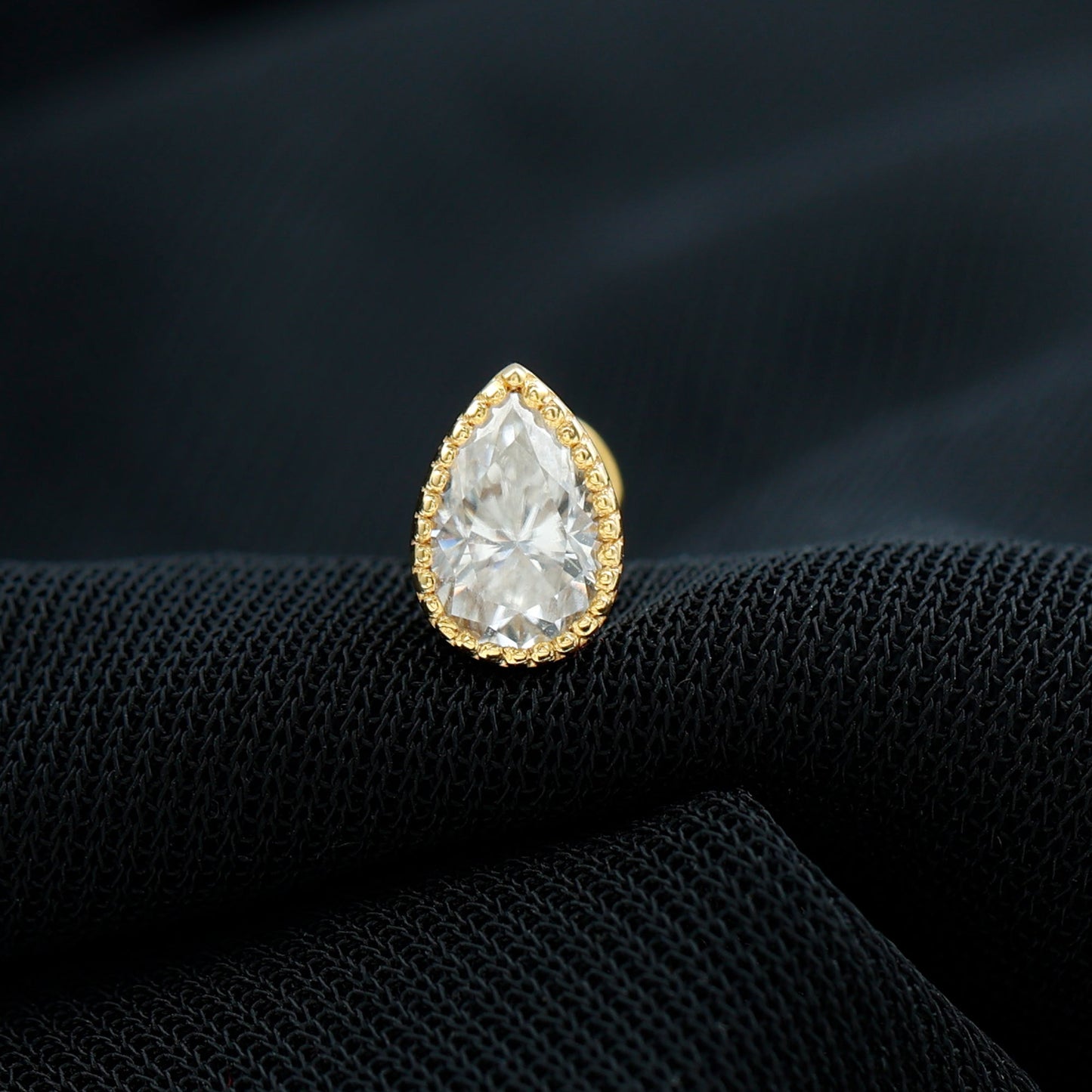 Solitaire Diamond Teardrop Stud Earring for Helix Piercing
