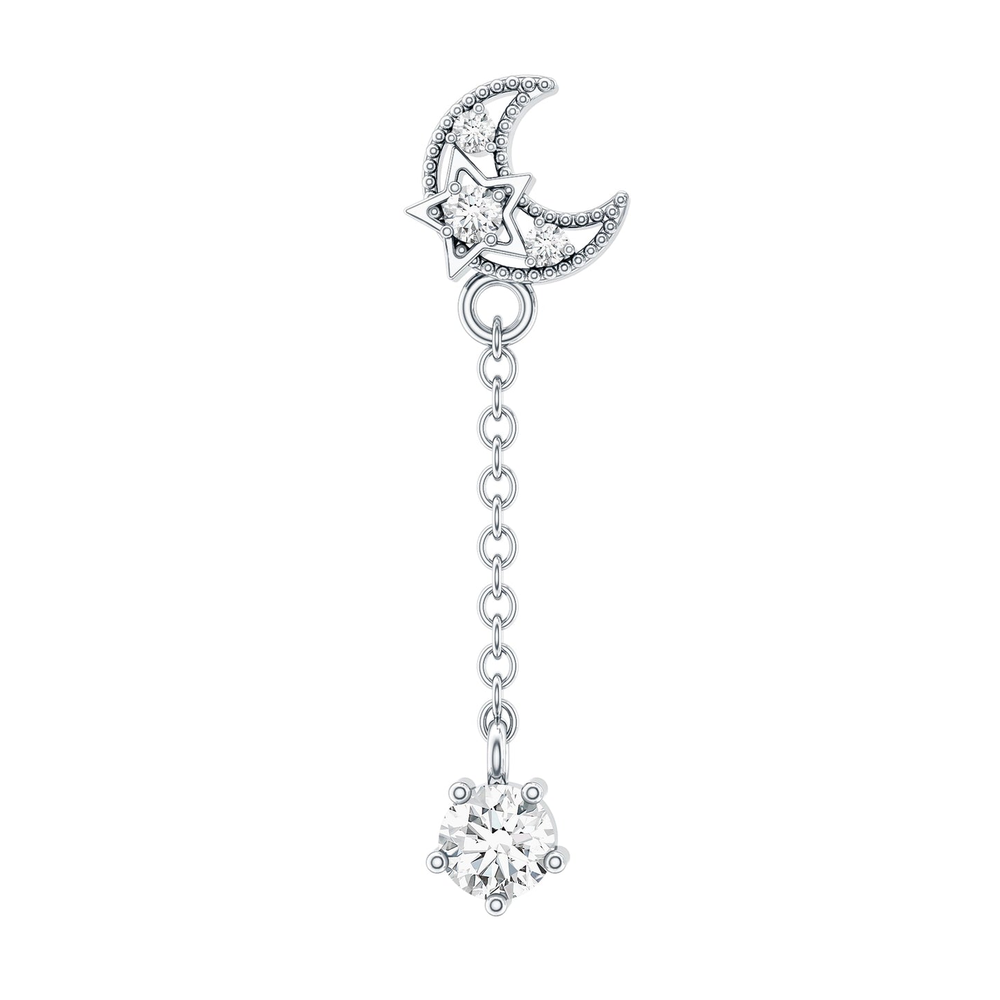 Moissanite Celestial Chain Drop Earring for Helix Piercing