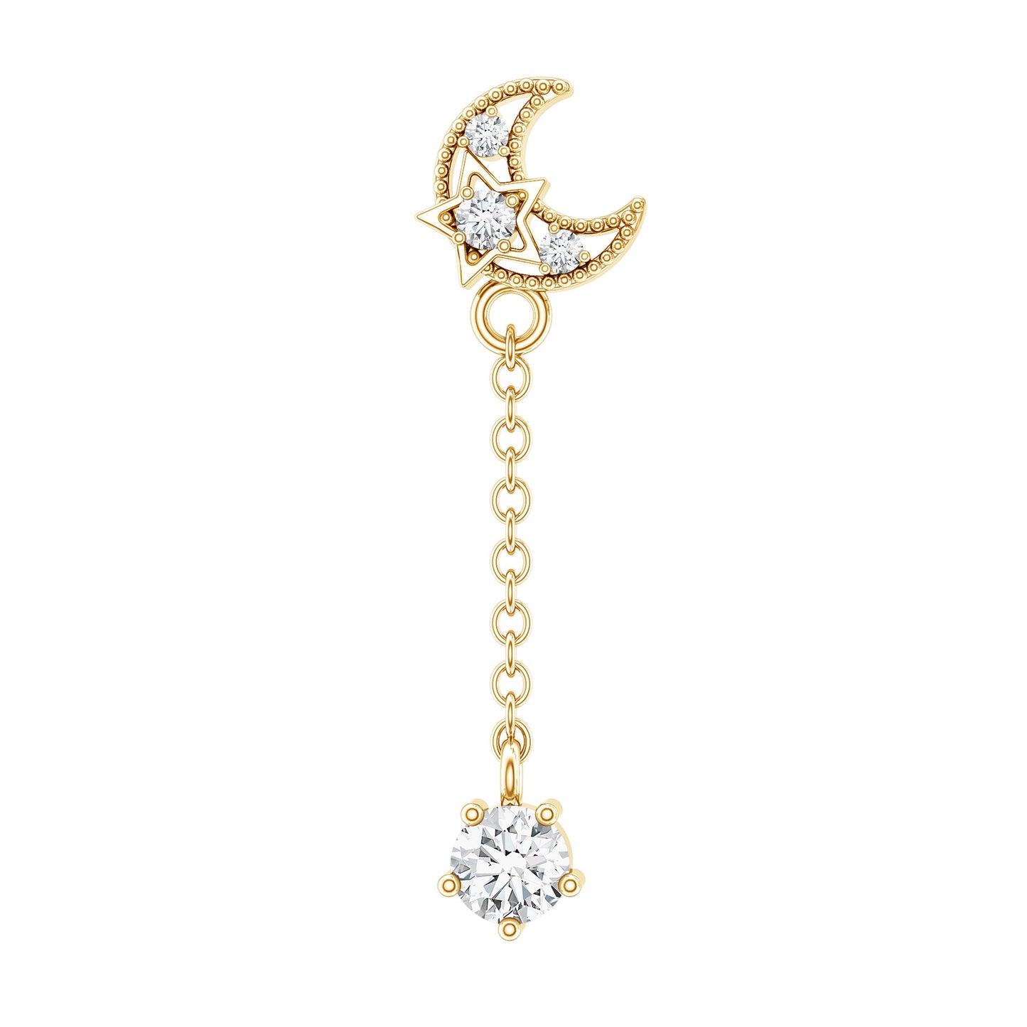 Moissanite Celestial Chain Drop Earring for Helix Piercing