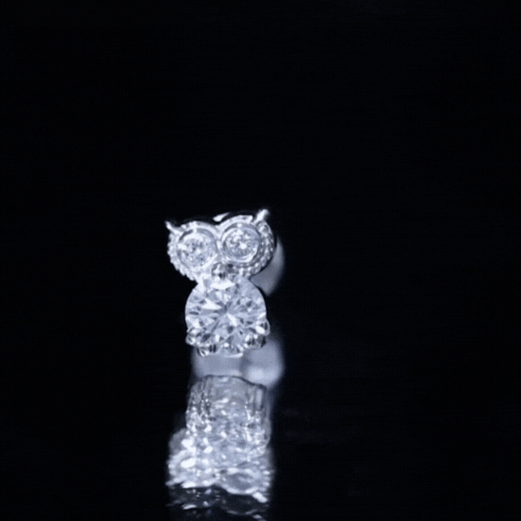 Round Cut Moissanite Owl Earring for Cartilage Piercing