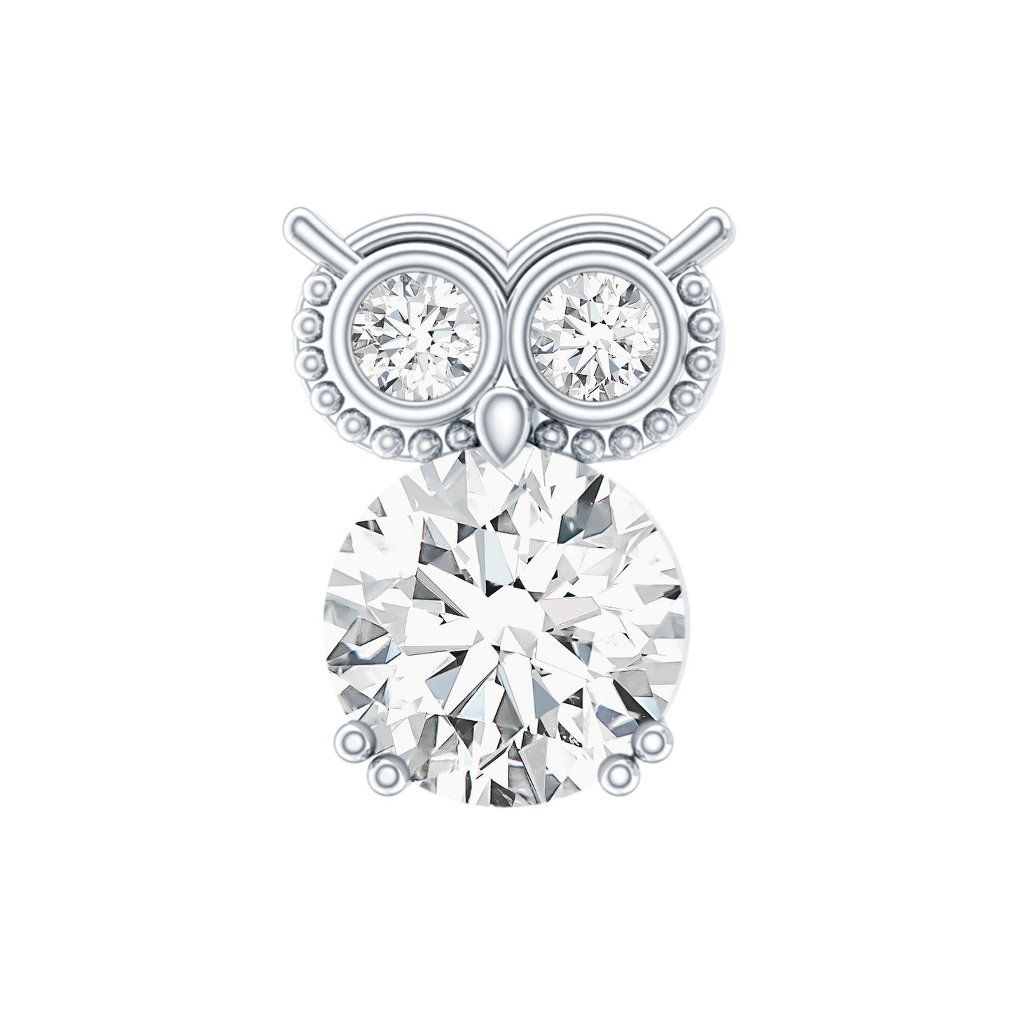 Round Cut Moissanite Owl Earring for Cartilage Piercing