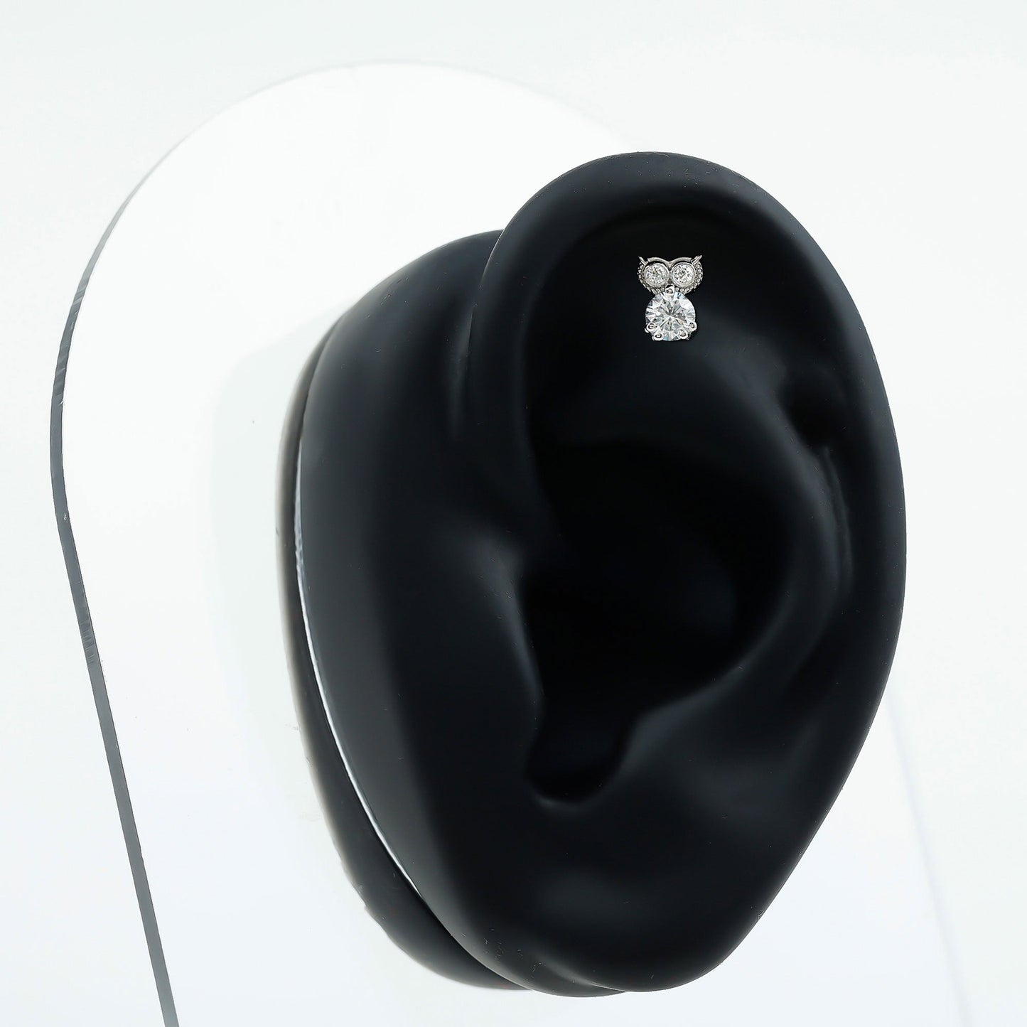 Round Cut Moissanite Owl Earring for Cartilage Piercing