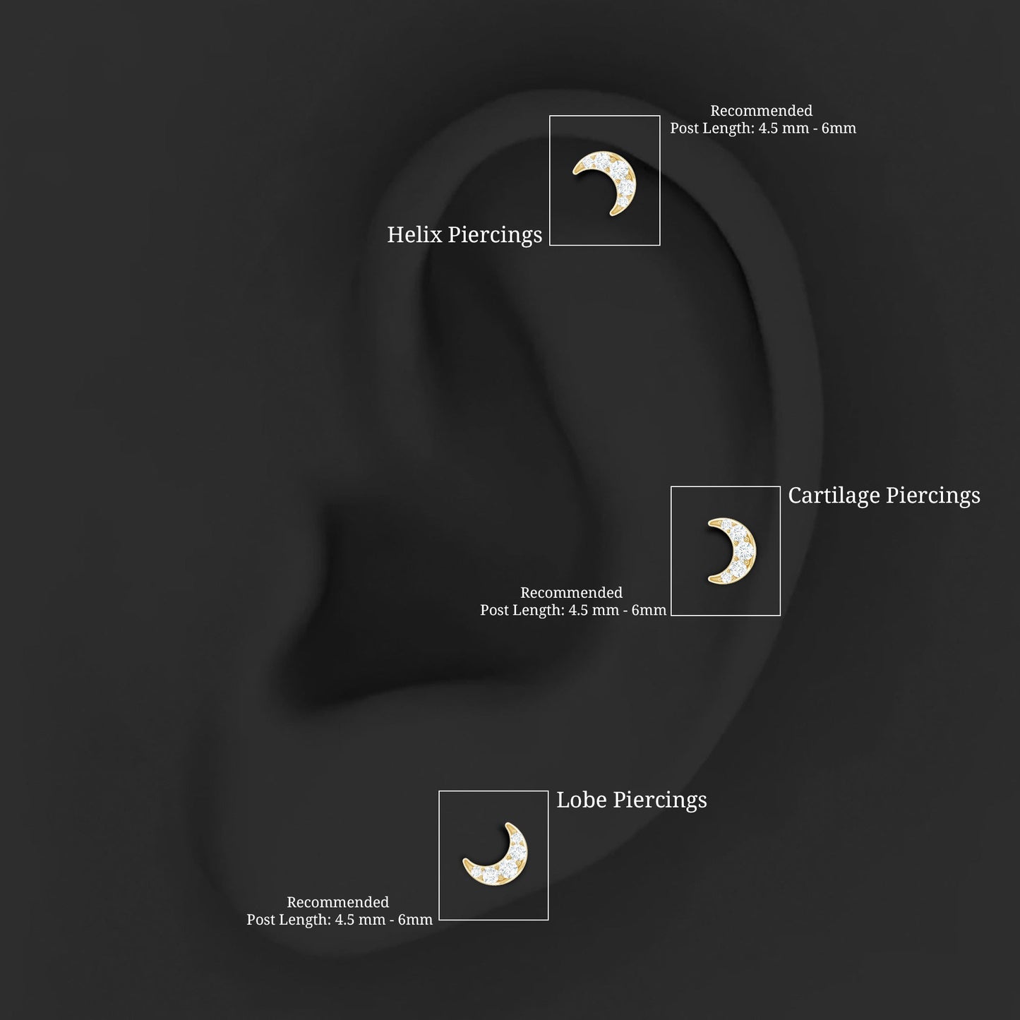 Moissanite Crescent Moon Helix Earring for Women