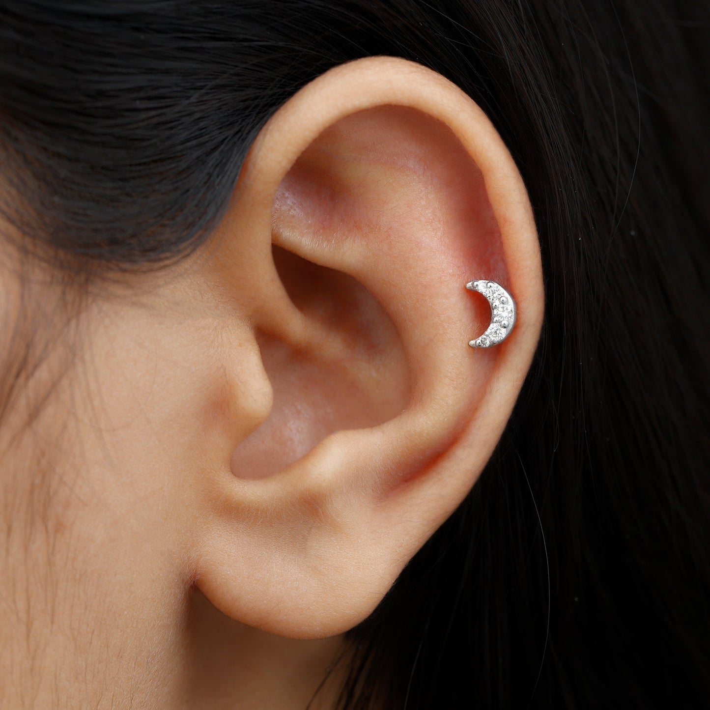 Moissanite Crescent Moon Helix Earring for Women