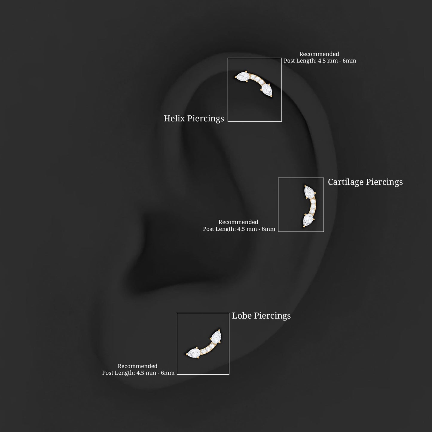 Certified Moissanite Curved Cartilage Earring
