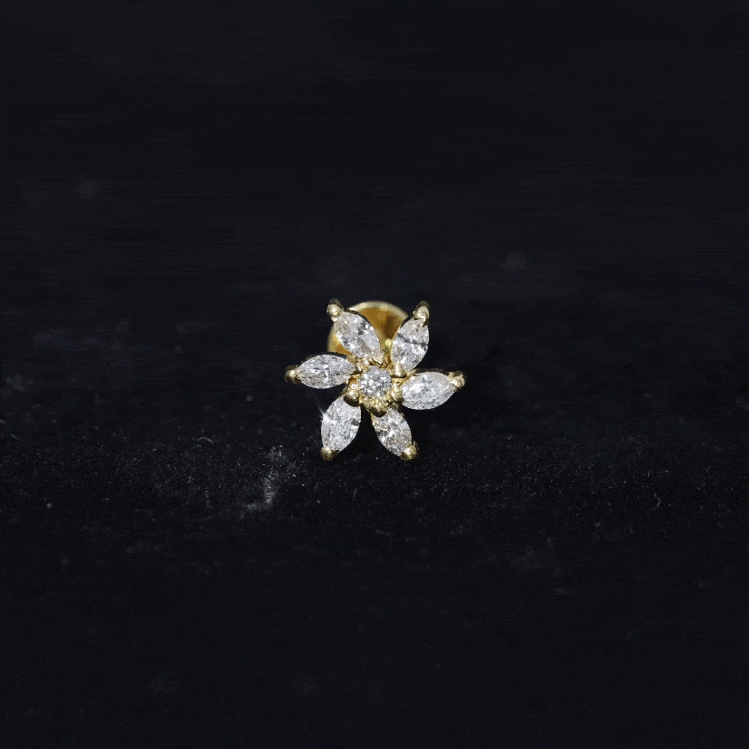 Marquise Moissanite Flower Earring for Cartilage Piercing