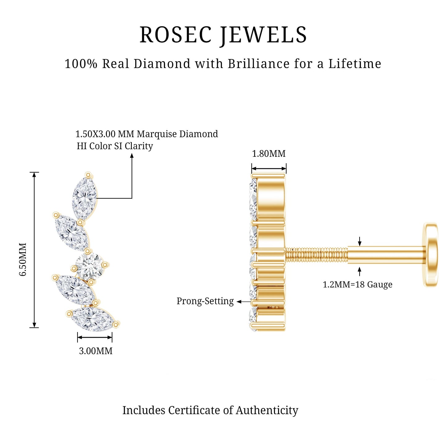 Marquise Shape Diamond Leaf Crawler Helix Earring