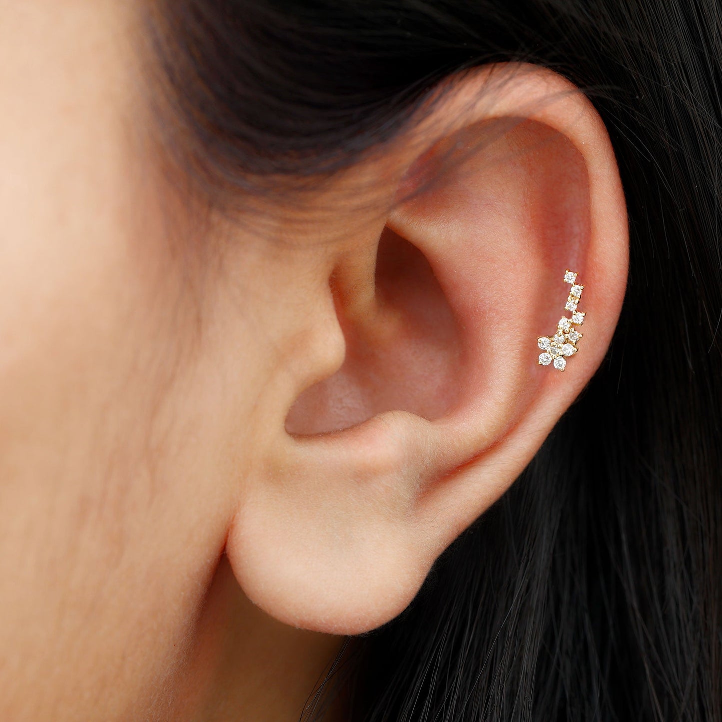 Moissanite Ear Crawler Earring for Cartilage Piercing