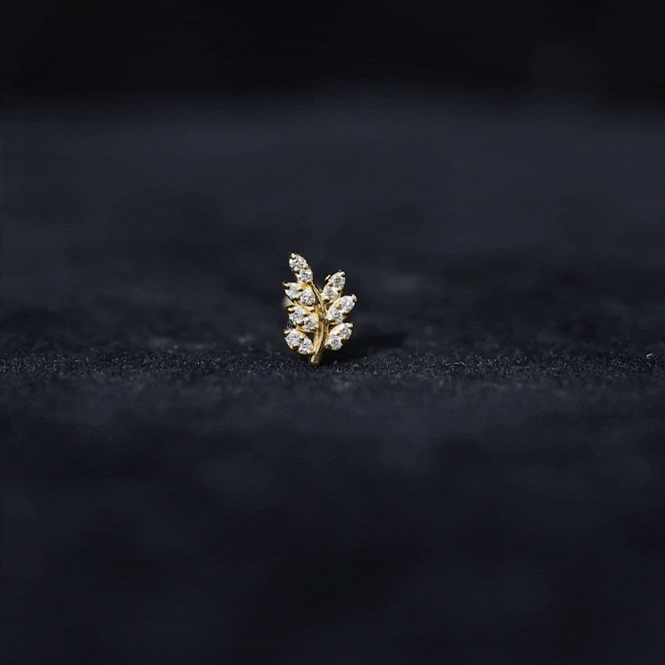 Natural Diamond Olive Leaf Earring for Cartilage Piercing