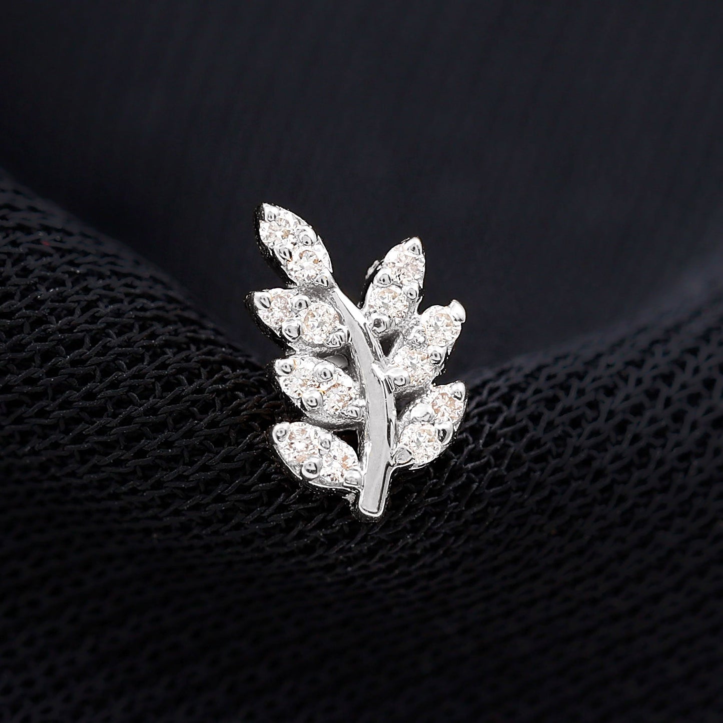 Natural Diamond Olive Leaf Earring for Cartilage Piercing