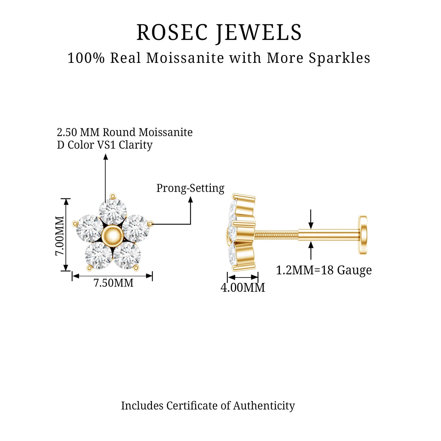 Certified Moissanite Flower Conch Earring for Women