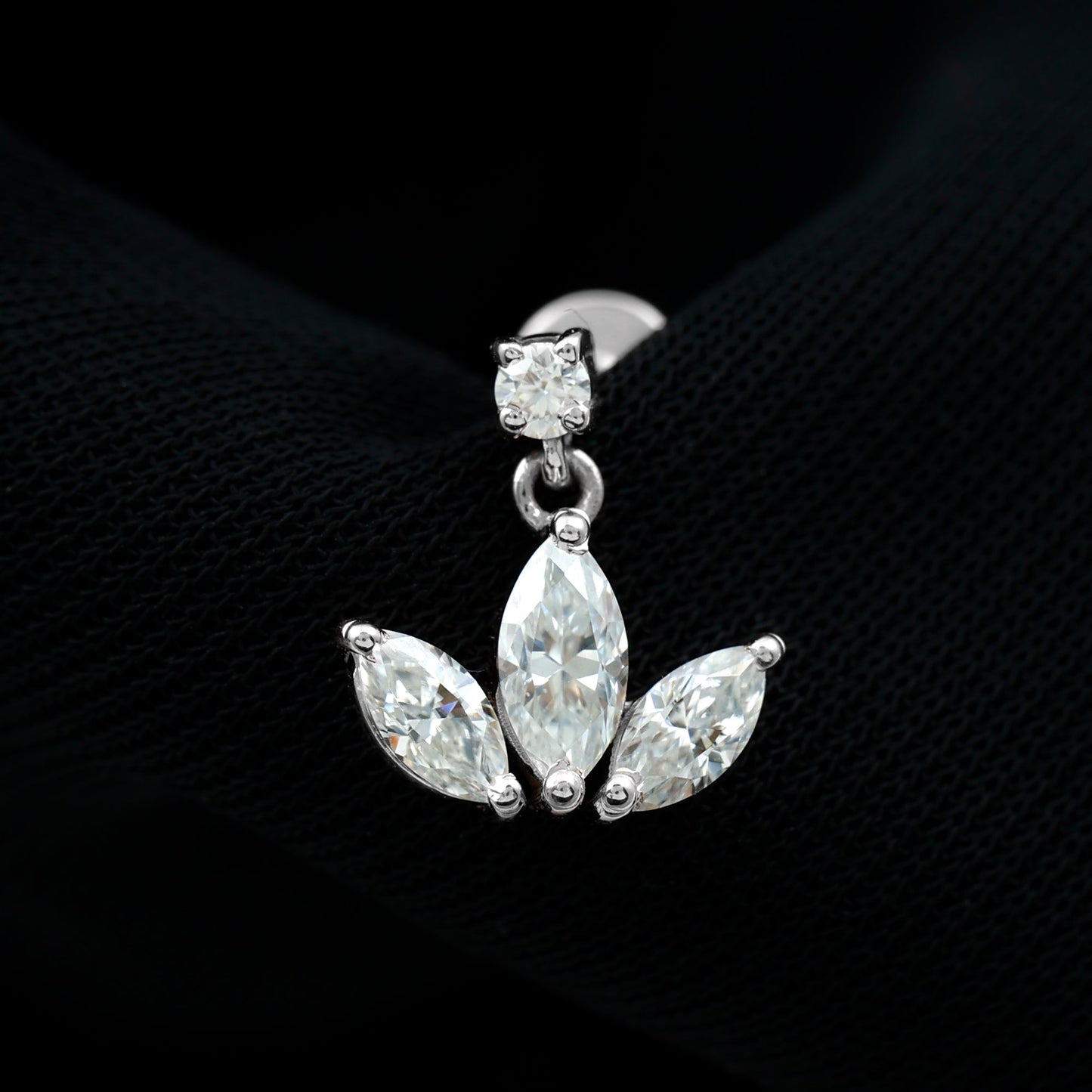 Marquise Cut Moissanite Lotus Flower Drop Helix Earring