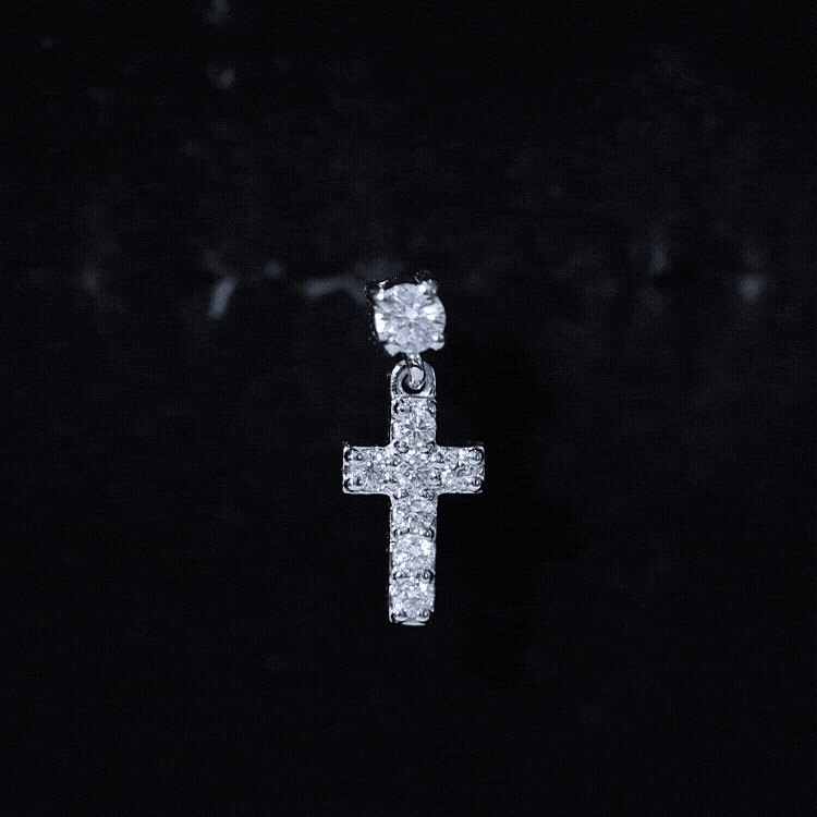Moissanite Cross Dangly Earring for Helix Piercing