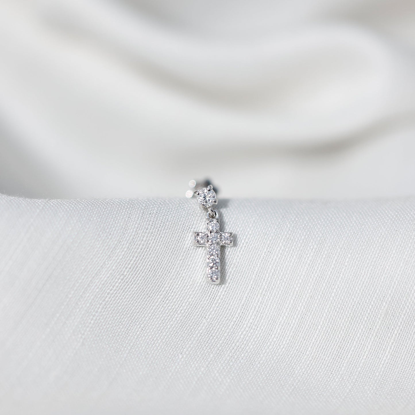 Moissanite Cross Dangly Earring for Helix Piercing