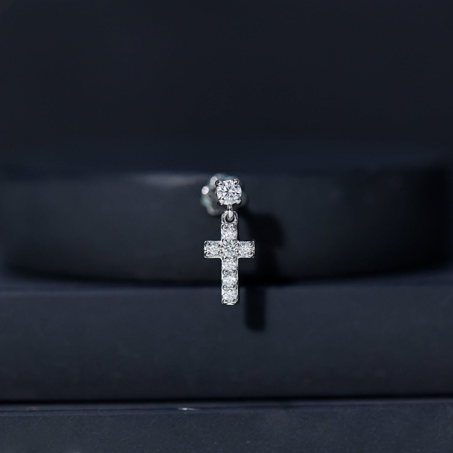 Moissanite Cross Dangly Earring for Helix Piercing