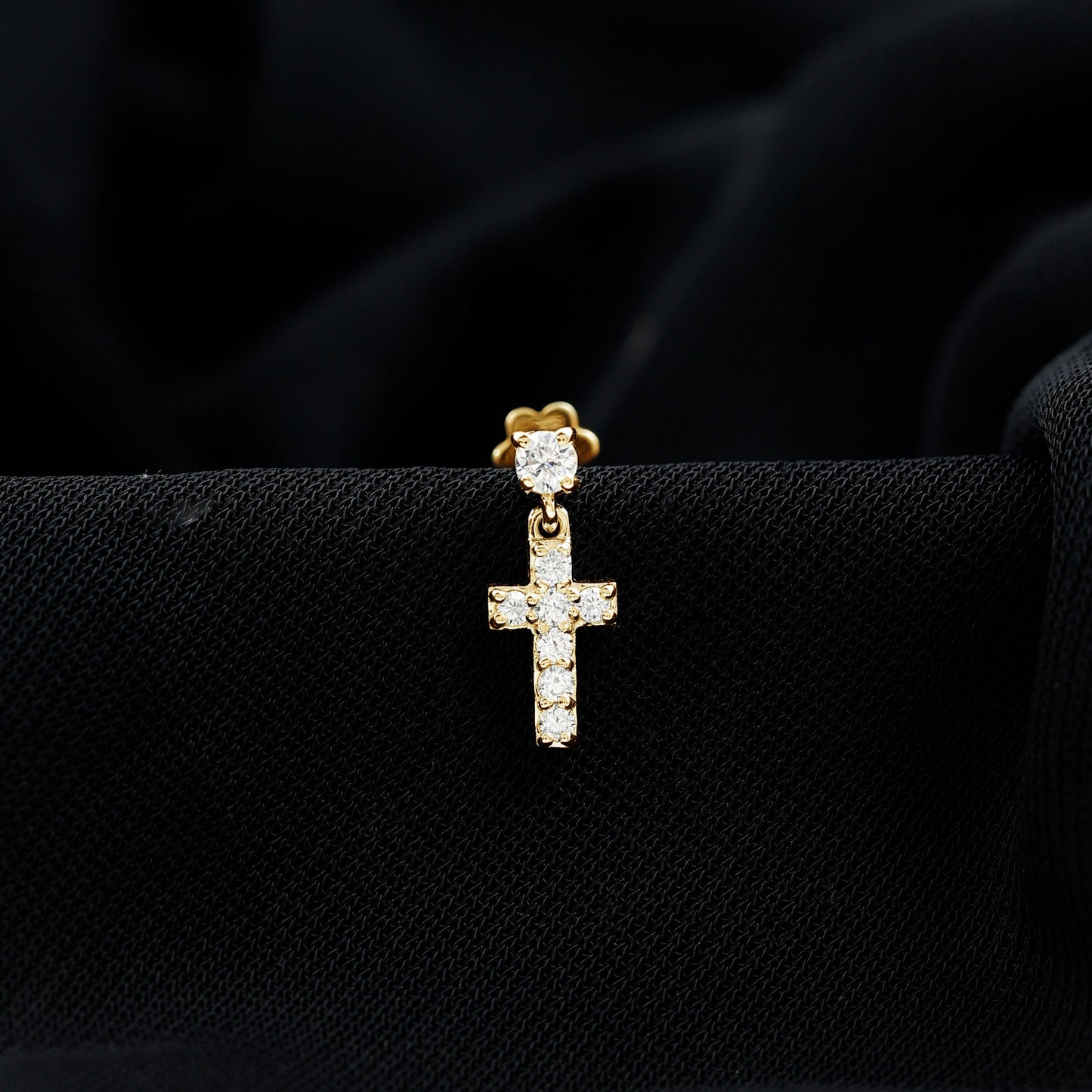 Moissanite Cross Dangly Earring for Helix Piercing