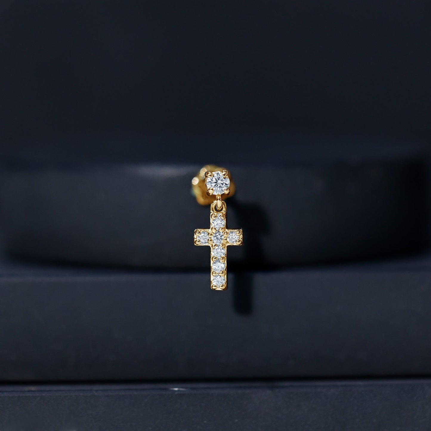 Moissanite Cross Dangly Earring for Helix Piercing