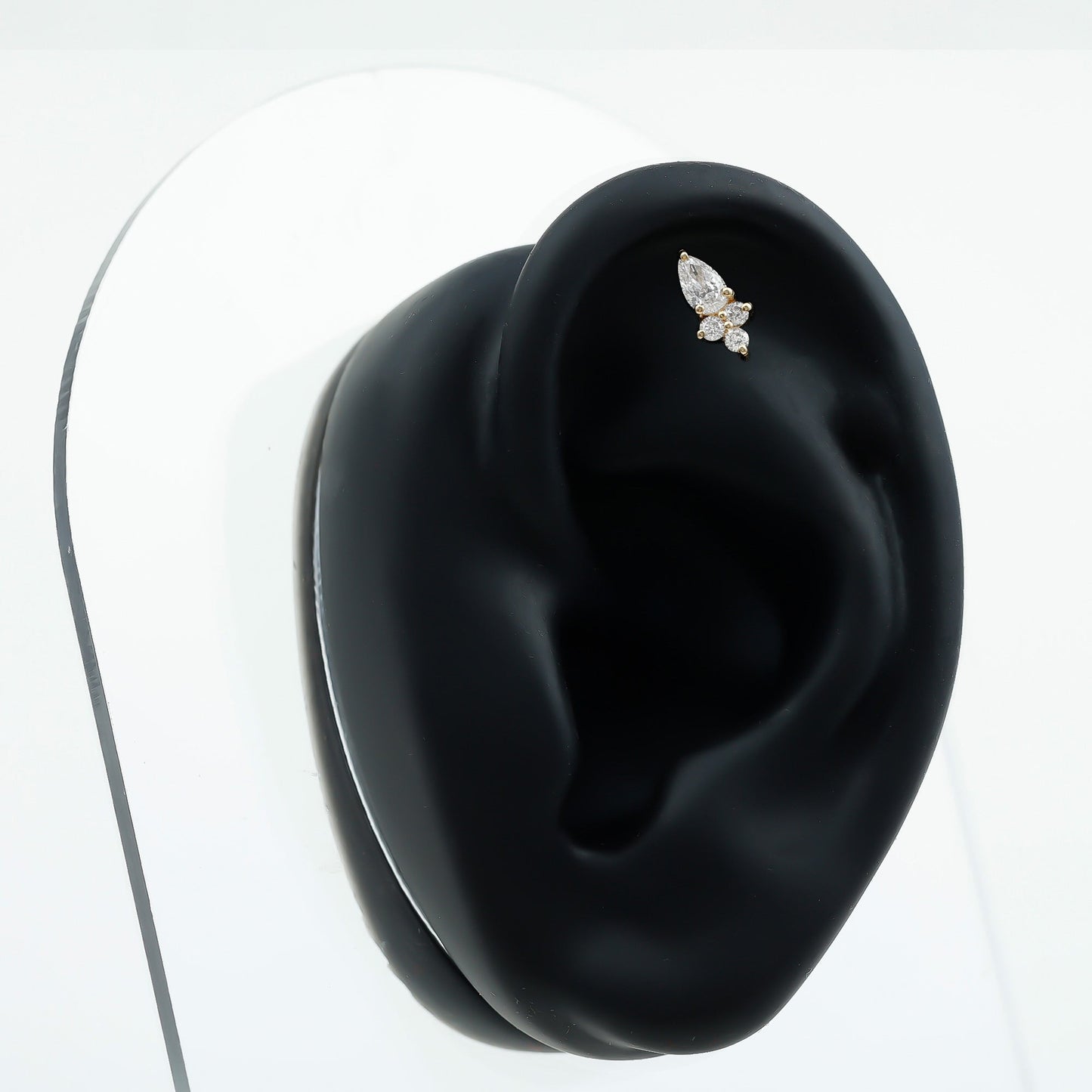 Pear and Round Diamond Earring for Helix Piercing