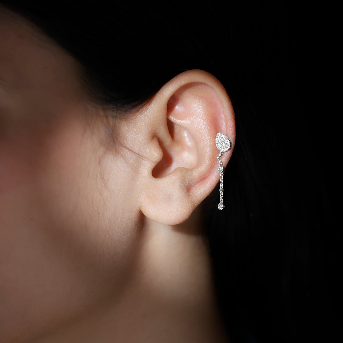 Natural Diamond Chain Dangle Earring for Cartilage Piercing