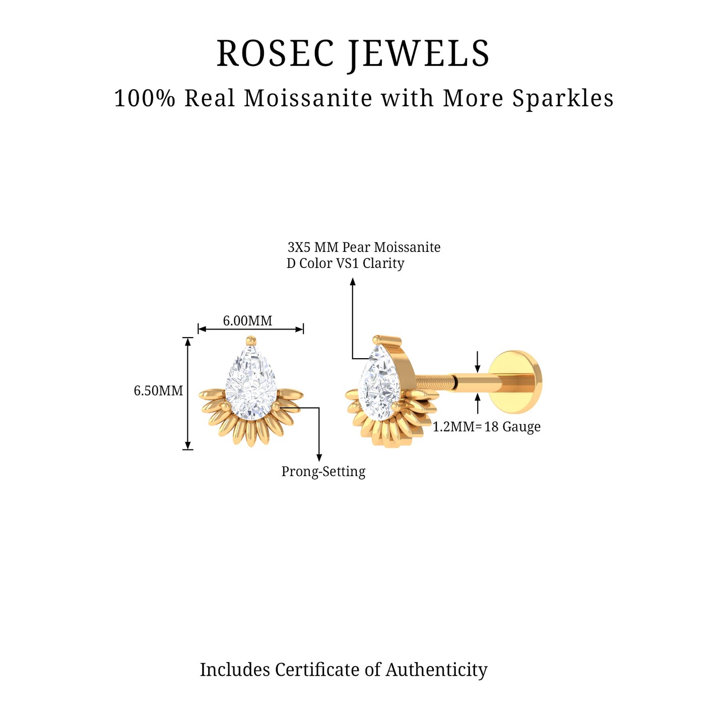 Pear Shape Moissanite Unique Cartilage Earring
