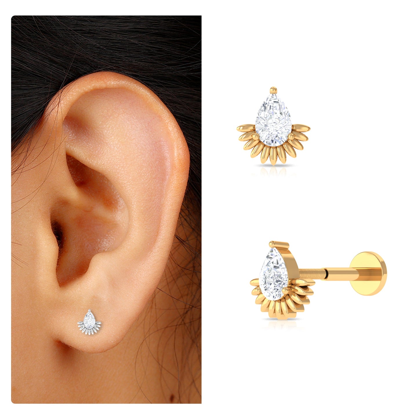 Pear Shape Moissanite Unique Cartilage Earring