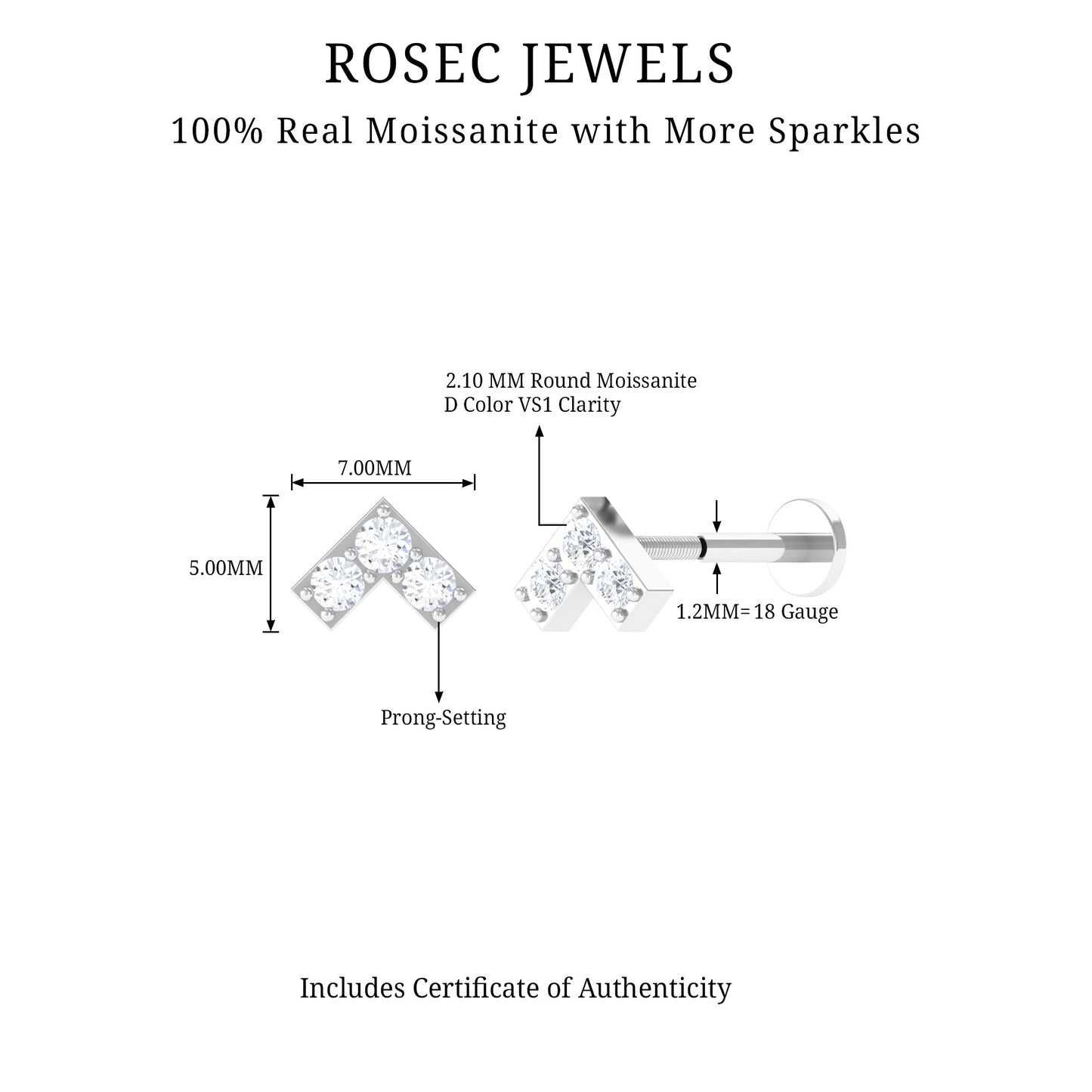 Round Moissanite Chevron Tragus Earring for Women