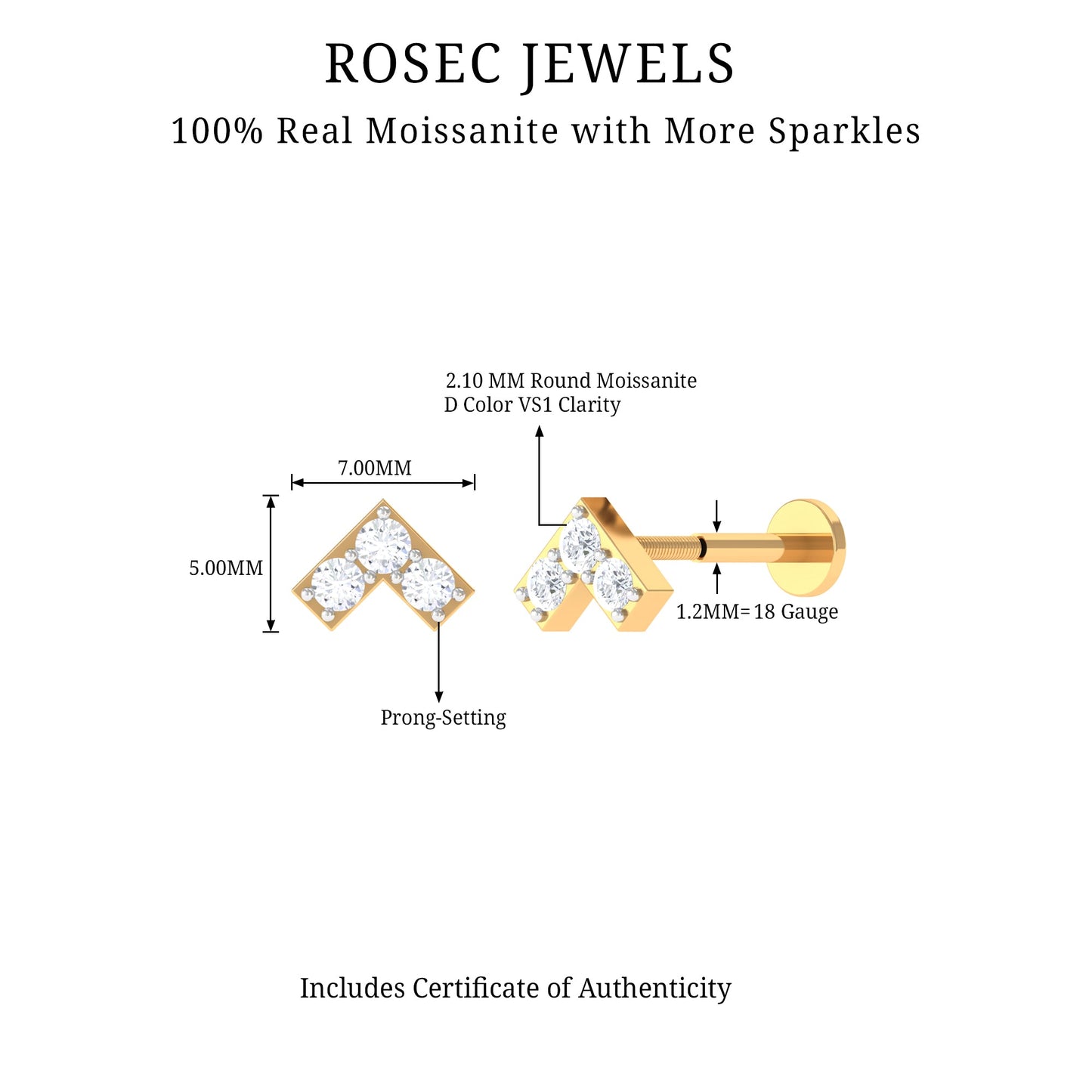 Round Moissanite Chevron Tragus Earring for Women