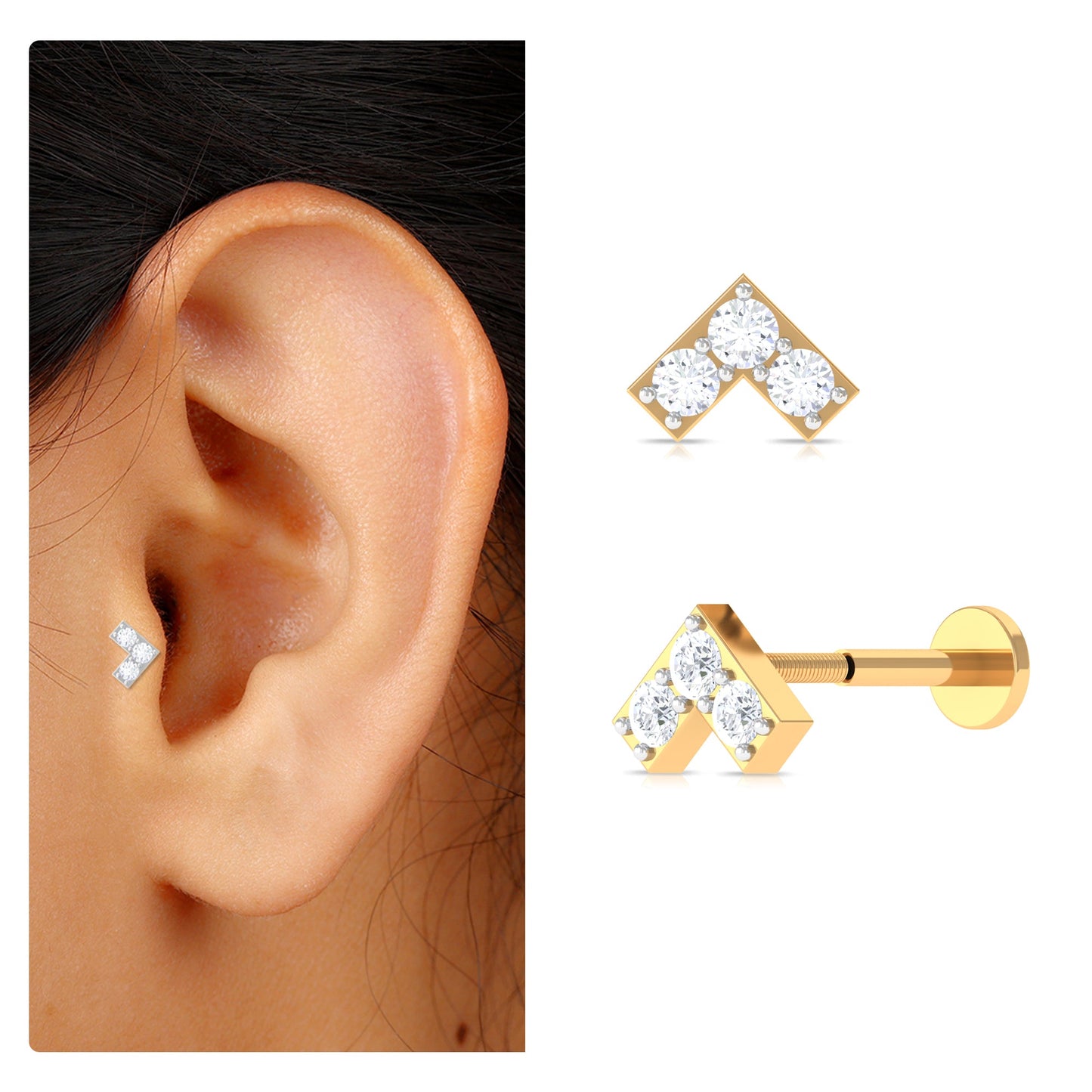 Round Moissanite Chevron Tragus Earring for Women
