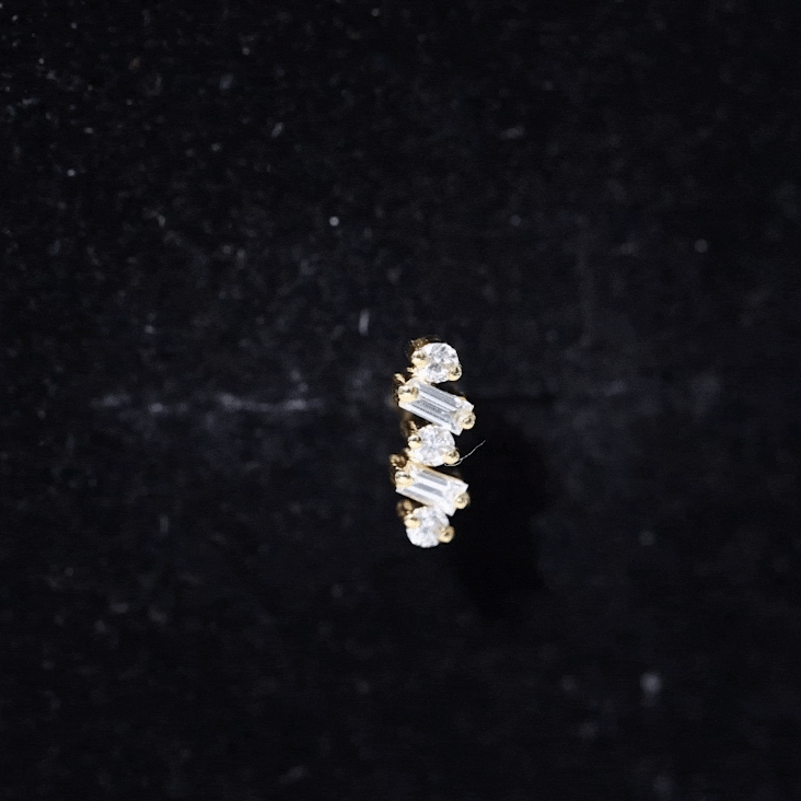 Baguette and Round Moissanite Ear Crawler Earring