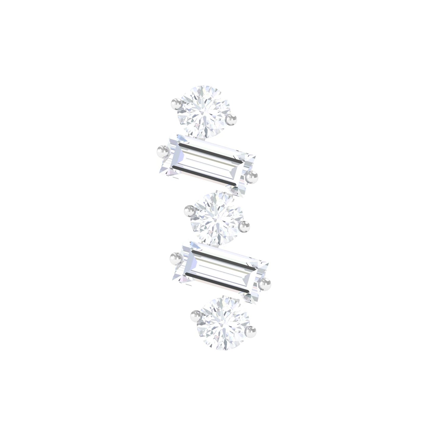Baguette and Round Moissanite Ear Crawler Earring
