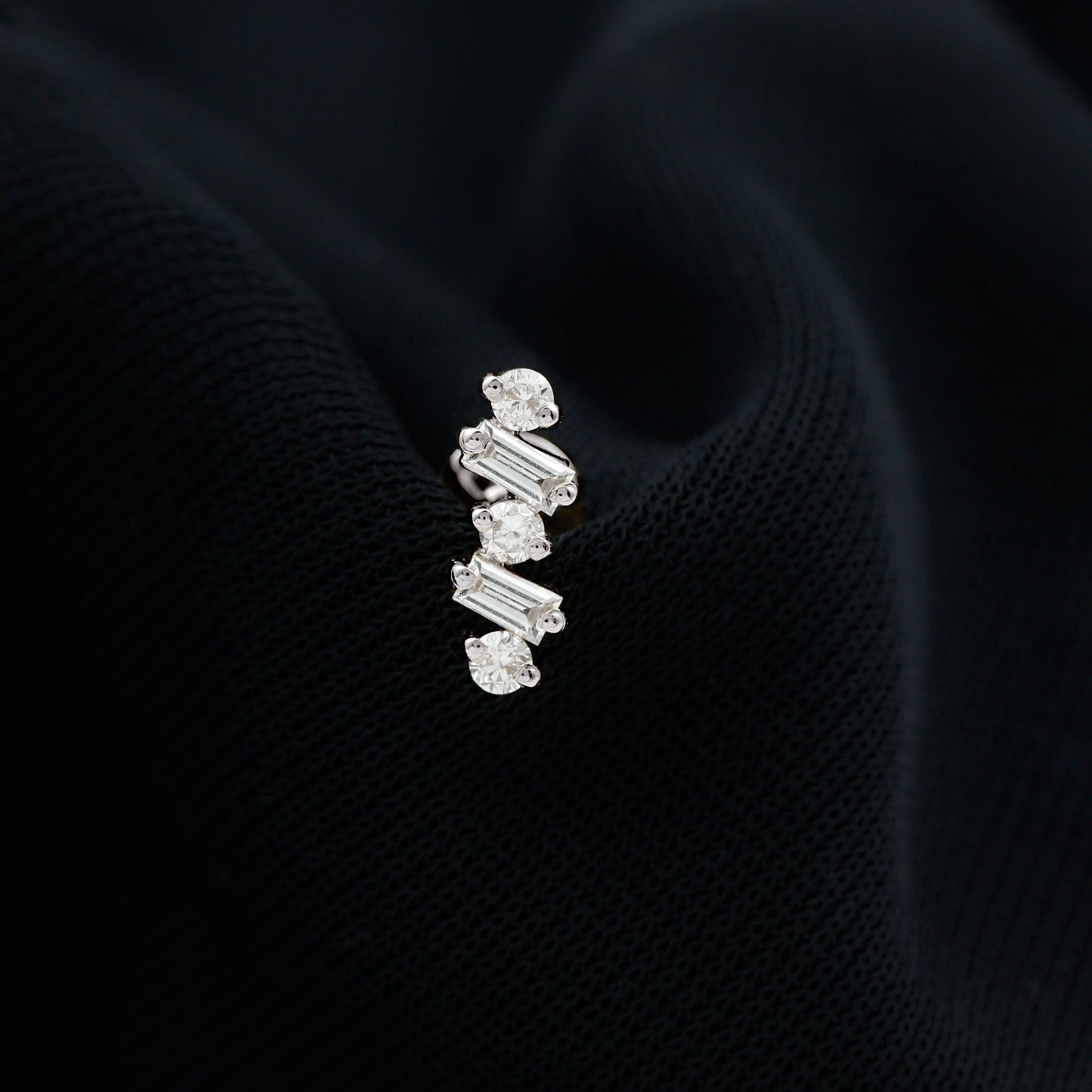 Baguette and Round Moissanite Ear Crawler Earring