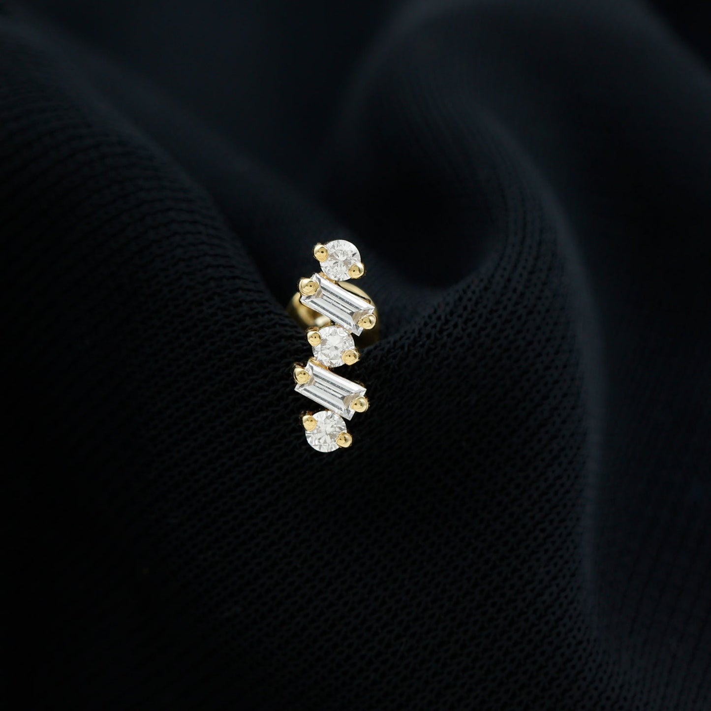 Baguette and Round Moissanite Ear Crawler Earring