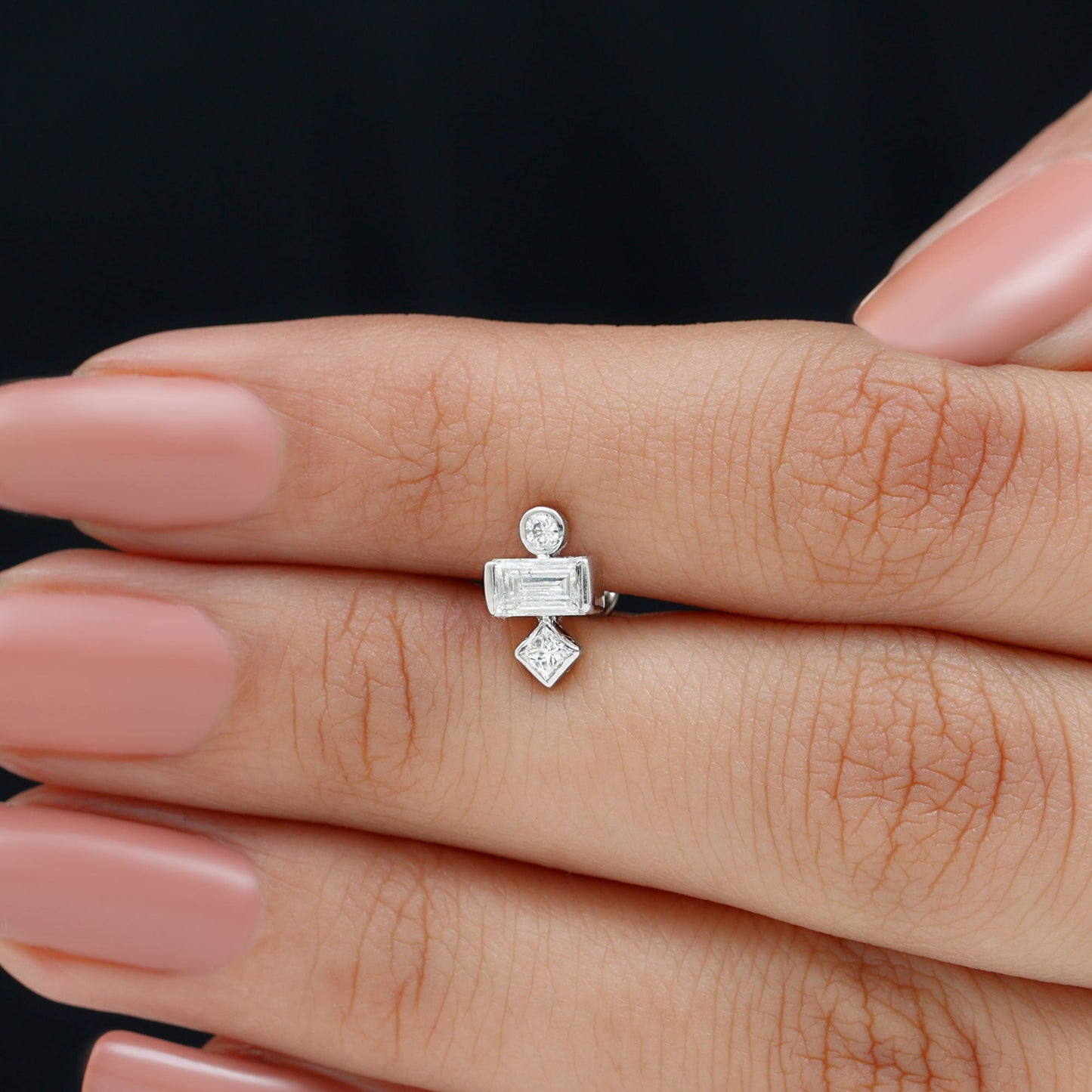 Certified Moissanite Three Stone Earring for Tragus Piercing