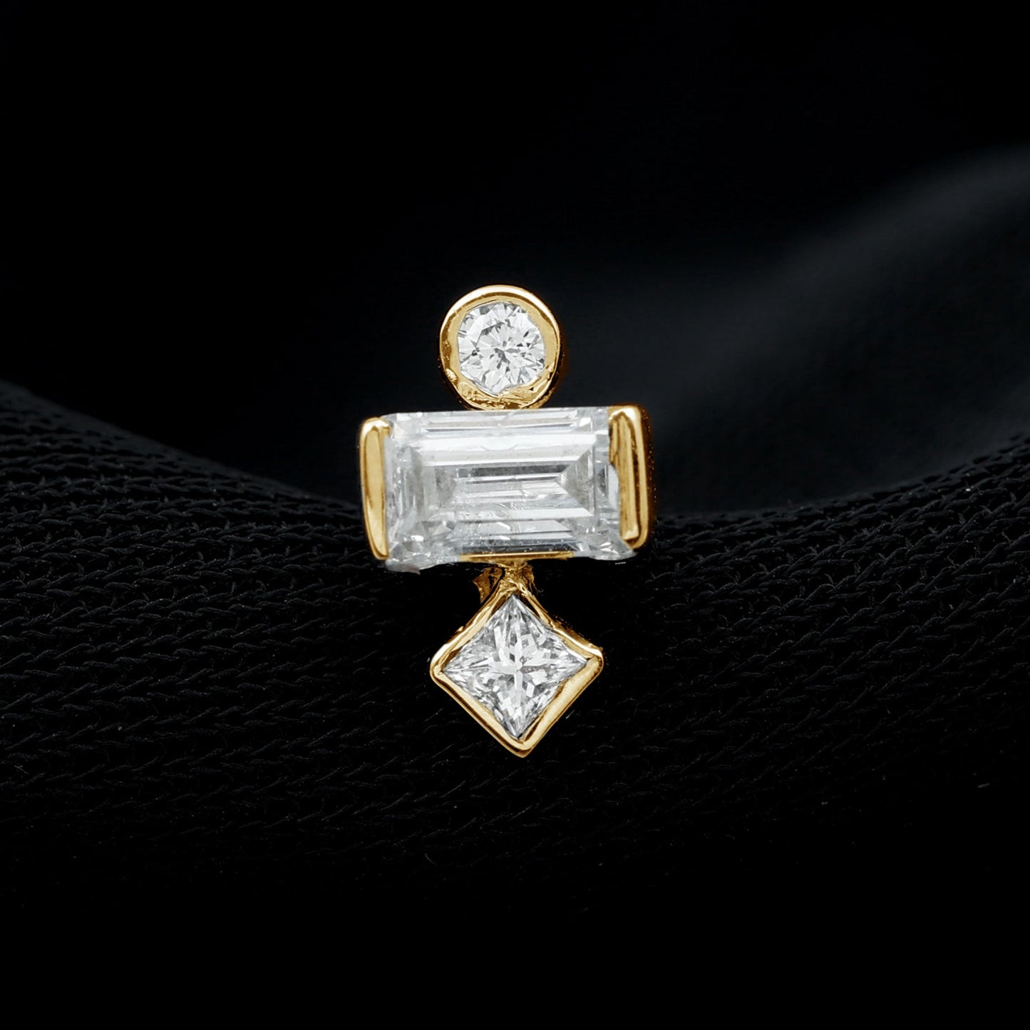 Certified Moissanite Three Stone Earring for Tragus Piercing