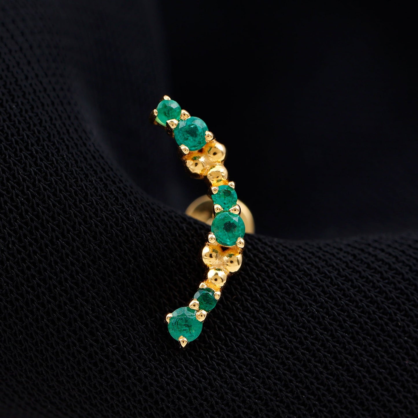 Natural Emerald Crawler Cartilage Earring with Beaded Details
