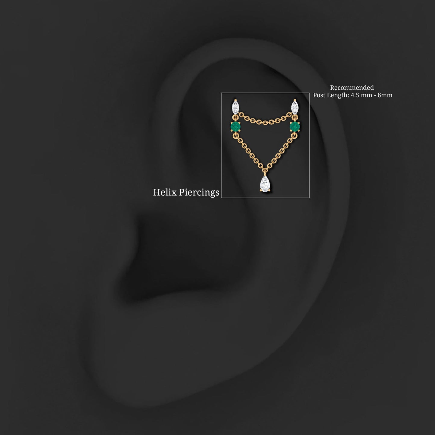 Moissanite Double Piercing Earring with Created Emerald