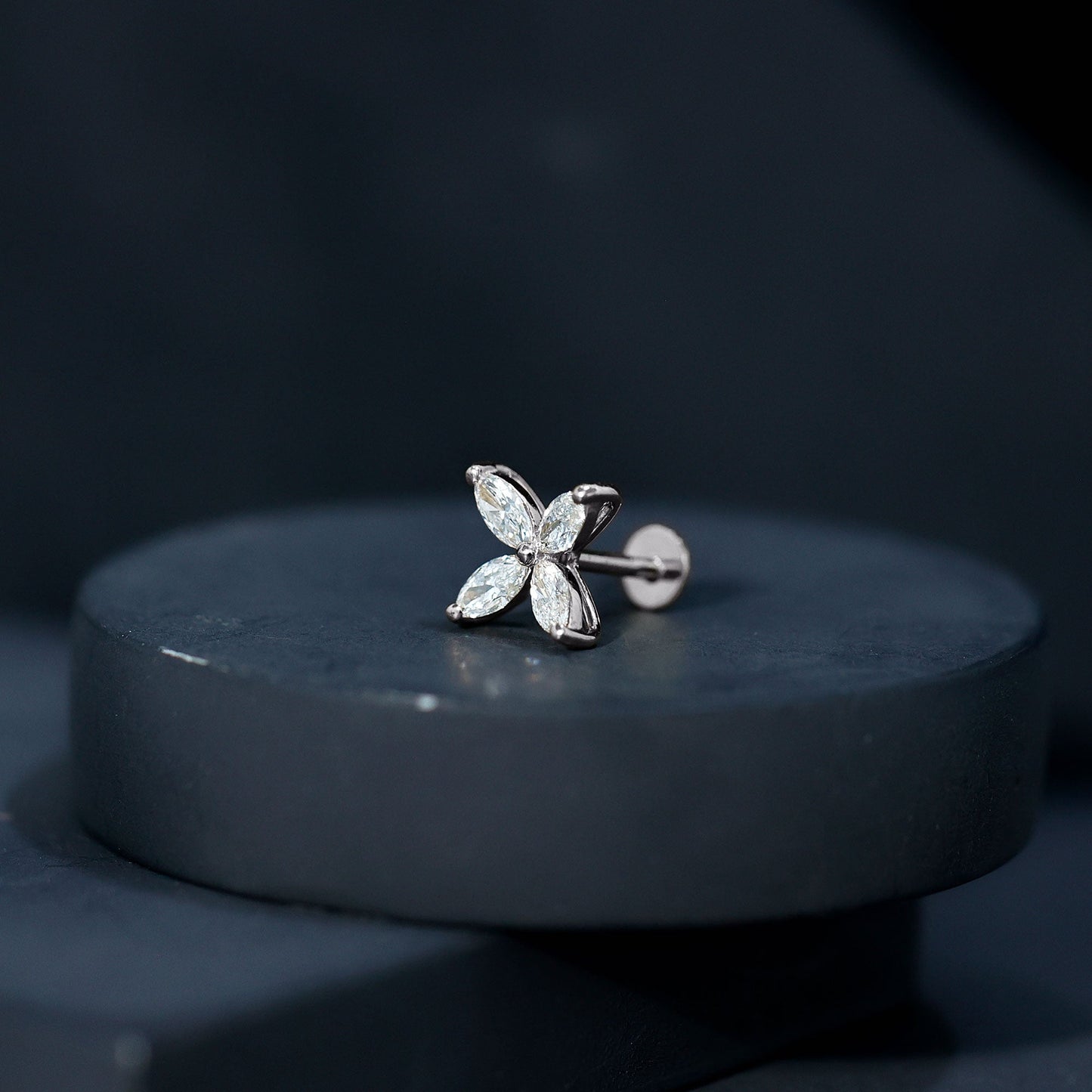 Marquise Cut Moissanite Flower Cartilage Earring