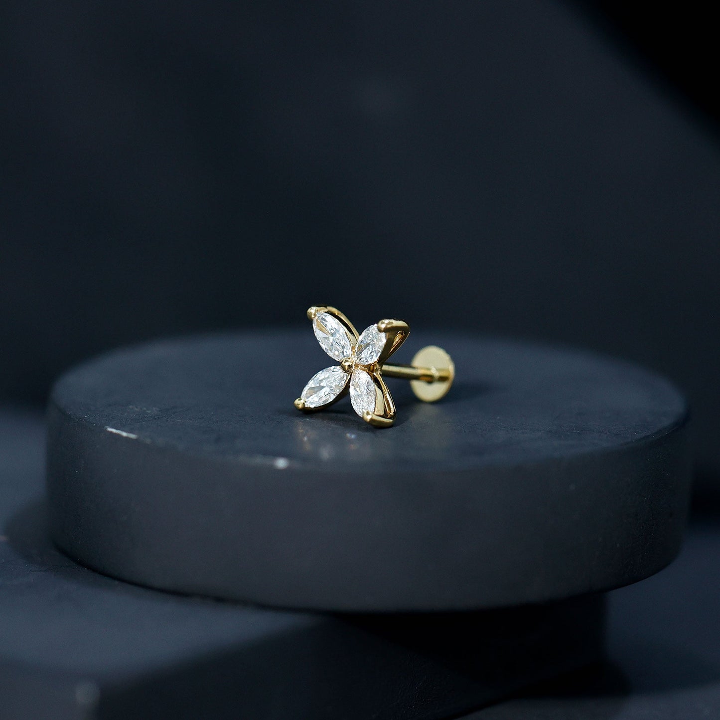 Marquise Cut Moissanite Flower Cartilage Earring