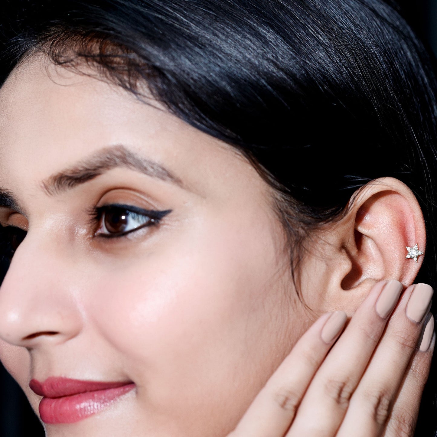 Dainty Moissanite Star Cartilage Earring with Flat Back