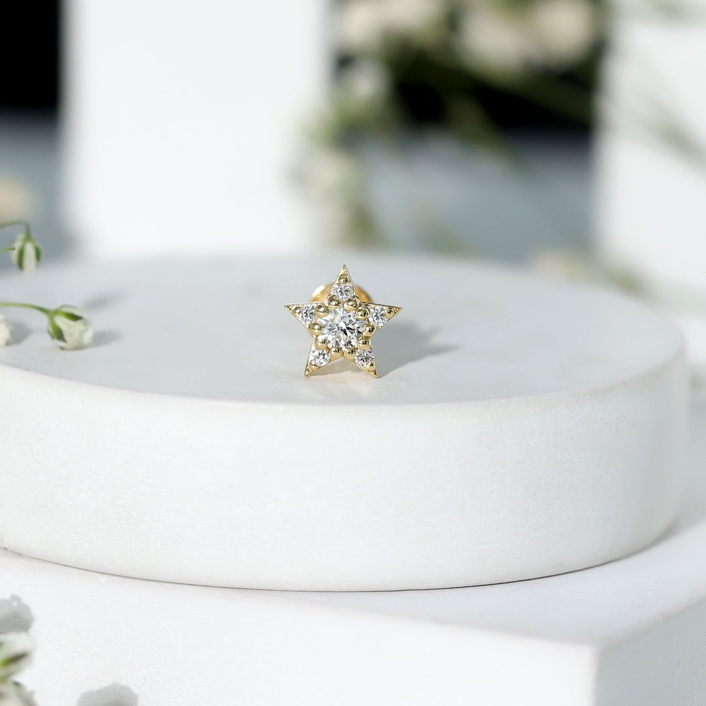 Dainty Moissanite Star Cartilage Earring with Flat Back